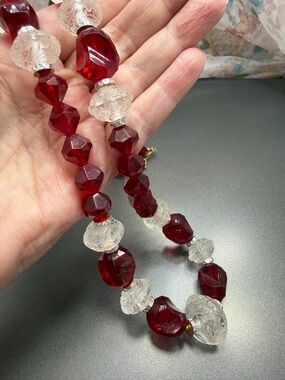 Vintage Arthur David  Red and Clear Faceted Bead Necklace